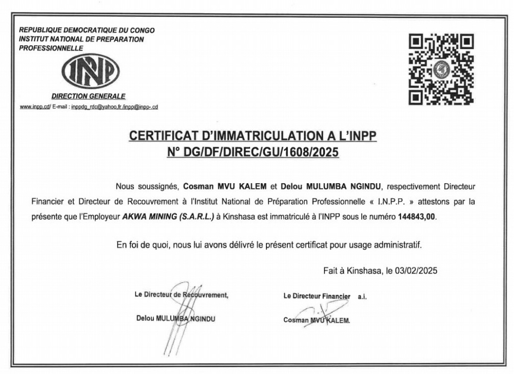 Certificat INPP